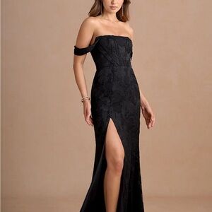 Azazie Mariah black off the shoulder maxi dress